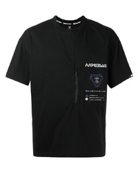 schwarzes bedrucktes T-Shirt mit einem Rundhalsausschnitt von AAPE BY A BATHING APE