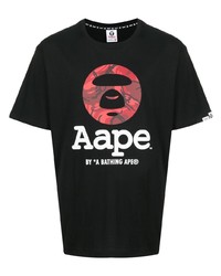 schwarzes bedrucktes T-Shirt mit einem Rundhalsausschnitt von AAPE BY A BATHING APE