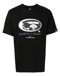 schwarzes bedrucktes T-Shirt mit einem Rundhalsausschnitt von AAPE BY A BATHING APE