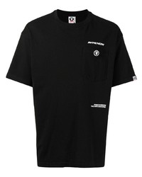 schwarzes bedrucktes T-Shirt mit einem Rundhalsausschnitt von AAPE BY A BATHING APE