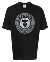 schwarzes bedrucktes T-Shirt mit einem Rundhalsausschnitt von AAPE BY A BATHING APE