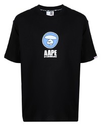 schwarzes bedrucktes T-Shirt mit einem Rundhalsausschnitt von AAPE BY A BATHING APE