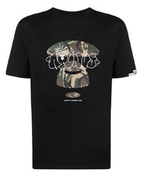 schwarzes bedrucktes T-Shirt mit einem Rundhalsausschnitt von AAPE BY A BATHING APE