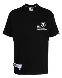 schwarzes bedrucktes T-Shirt mit einem Rundhalsausschnitt von AAPE BY A BATHING APE