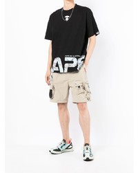 schwarzes bedrucktes T-Shirt mit einem Rundhalsausschnitt von AAPE BY A BATHING APE