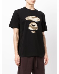 schwarzes bedrucktes T-Shirt mit einem Rundhalsausschnitt von AAPE BY A BATHING APE