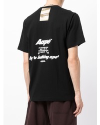 schwarzes bedrucktes T-Shirt mit einem Rundhalsausschnitt von AAPE BY A BATHING APE