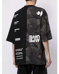 schwarzes bedrucktes T-Shirt mit einem Rundhalsausschnitt von AAPE BY A BATHING APE