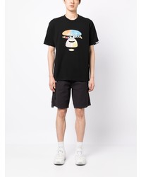 schwarzes bedrucktes T-Shirt mit einem Rundhalsausschnitt von AAPE BY A BATHING APE