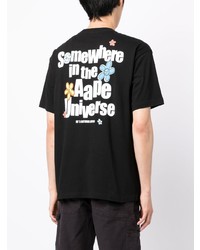 schwarzes bedrucktes T-Shirt mit einem Rundhalsausschnitt von AAPE BY A BATHING APE