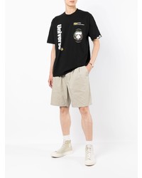 schwarzes bedrucktes T-Shirt mit einem Rundhalsausschnitt von AAPE BY A BATHING APE