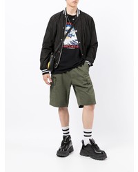 schwarzes bedrucktes T-Shirt mit einem Rundhalsausschnitt von AAPE BY A BATHING APE