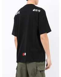 schwarzes bedrucktes T-Shirt mit einem Rundhalsausschnitt von AAPE BY A BATHING APE