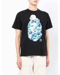 schwarzes bedrucktes T-Shirt mit einem Rundhalsausschnitt von A Bathing Ape