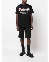 schwarzes bedrucktes T-Shirt mit einem Rundhalsausschnitt von Alexander McQueen