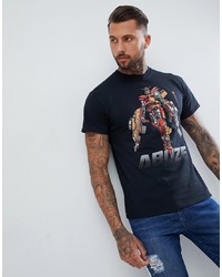 schwarzes bedrucktes T-Shirt mit einem Rundhalsausschnitt von Abuze London