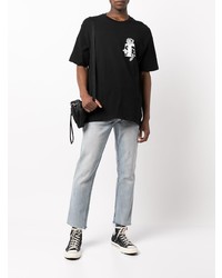 schwarzes bedrucktes T-Shirt mit einem Rundhalsausschnitt von Stussy