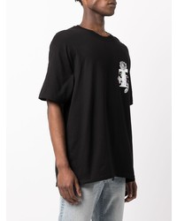 schwarzes bedrucktes T-Shirt mit einem Rundhalsausschnitt von Stussy