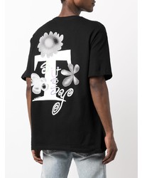 schwarzes bedrucktes T-Shirt mit einem Rundhalsausschnitt von Stussy