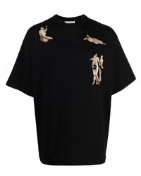 schwarzes bedrucktes T-Shirt mit einem Rundhalsausschnitt von Acne Studios
