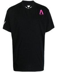 schwarzes bedrucktes T-Shirt mit einem Rundhalsausschnitt von ACRONYM