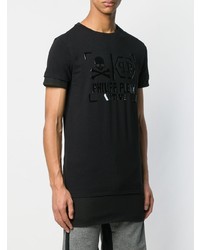 schwarzes bedrucktes T-Shirt mit einem Rundhalsausschnitt von Philipp Plein