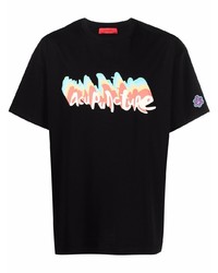 schwarzes bedrucktes T-Shirt mit einem Rundhalsausschnitt von ACUPUNCTURE 1993