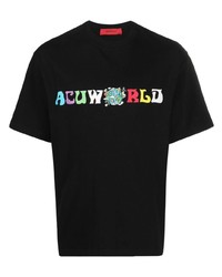 schwarzes bedrucktes T-Shirt mit einem Rundhalsausschnitt von ACUPUNCTURE 1993