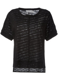 schwarzes bedrucktes T-Shirt mit einem Rundhalsausschnitt von adidas by Stella McCartney
