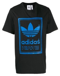 schwarzes bedrucktes T-Shirt mit einem Rundhalsausschnitt von adidas