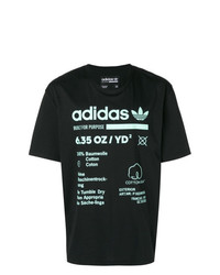 schwarzes bedrucktes T-Shirt mit einem Rundhalsausschnitt von adidas