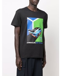 schwarzes bedrucktes T-Shirt mit einem Rundhalsausschnitt von Automobili Lamborghini