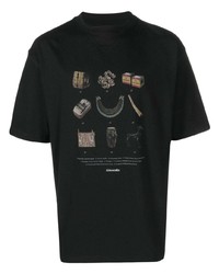 schwarzes bedrucktes T-Shirt mit einem Rundhalsausschnitt von Ahluwalia
