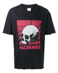 schwarzes bedrucktes T-Shirt mit einem Rundhalsausschnitt von Alchemist