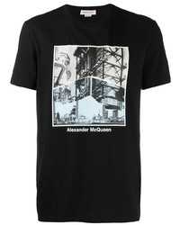 schwarzes bedrucktes T-Shirt mit einem Rundhalsausschnitt von Alexander McQueen