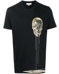 schwarzes bedrucktes T-Shirt mit einem Rundhalsausschnitt von Alexander McQueen