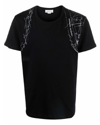 schwarzes bedrucktes T-Shirt mit einem Rundhalsausschnitt von Alexander McQueen