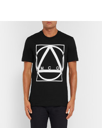 schwarzes bedrucktes T-Shirt mit einem Rundhalsausschnitt von McQ