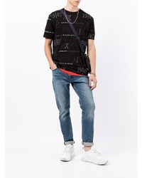 schwarzes bedrucktes T-Shirt mit einem Rundhalsausschnitt von Armani Exchange