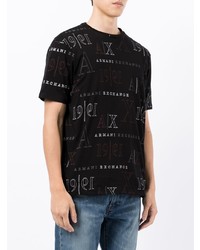 schwarzes bedrucktes T-Shirt mit einem Rundhalsausschnitt von Armani Exchange