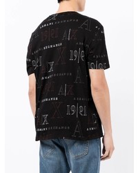 schwarzes bedrucktes T-Shirt mit einem Rundhalsausschnitt von Armani Exchange