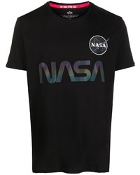 schwarzes bedrucktes T-Shirt mit einem Rundhalsausschnitt von Alpha Industries