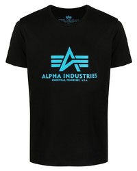 schwarzes bedrucktes T-Shirt mit einem Rundhalsausschnitt von Alpha Industries