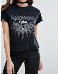 schwarzes bedrucktes T-Shirt mit einem Rundhalsausschnitt von Miss Selfridge