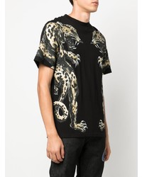 schwarzes bedrucktes T-Shirt mit einem Rundhalsausschnitt von Roberto Cavalli