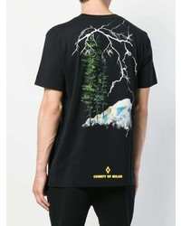 schwarzes bedrucktes T-Shirt mit einem Rundhalsausschnitt von Marcelo Burlon County of Milan