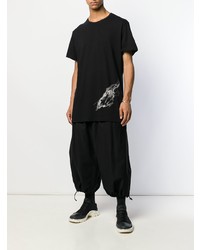 schwarzes bedrucktes T-Shirt mit einem Rundhalsausschnitt von Yohji Yamamoto