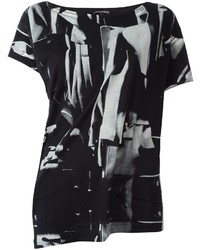 schwarzes bedrucktes T-Shirt mit einem Rundhalsausschnitt von Ann Demeulemeester