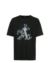 schwarzes bedrucktes T-Shirt mit einem Rundhalsausschnitt von Ann Demeulemeester