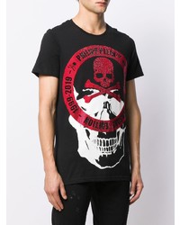 schwarzes bedrucktes T-Shirt mit einem Rundhalsausschnitt von Philipp Plein